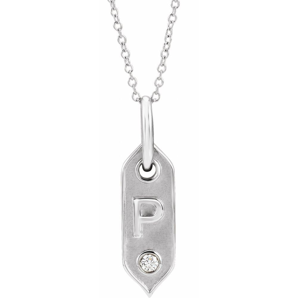 14K White .05 CT Natural Diamond Initial P 16-18" Necklace