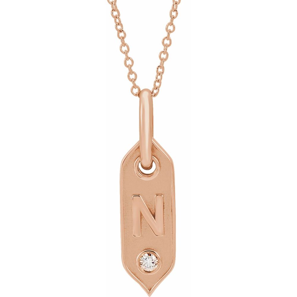 14K Rose .05 CT Natural Diamond Initial N 16-18" Necklace