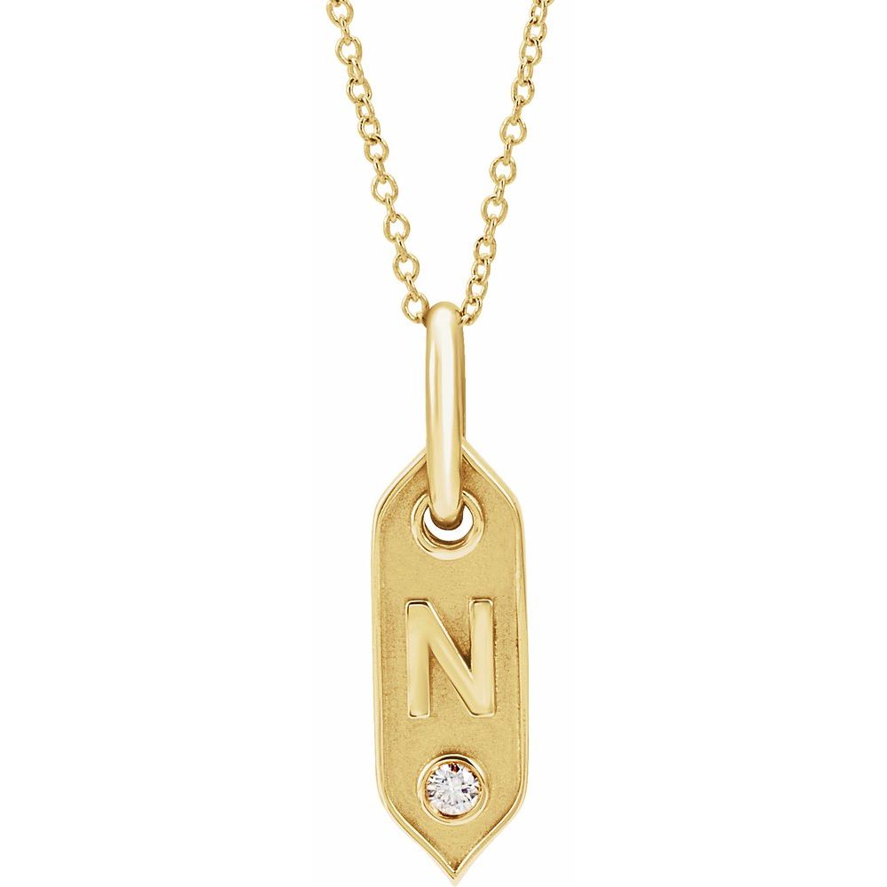 14K Yellow .05 CT Natural Diamond Initial N 16-18" Necklace