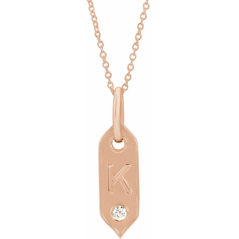 14K Rose .05 CT Natural Diamond Initial K 16-18" Necklace