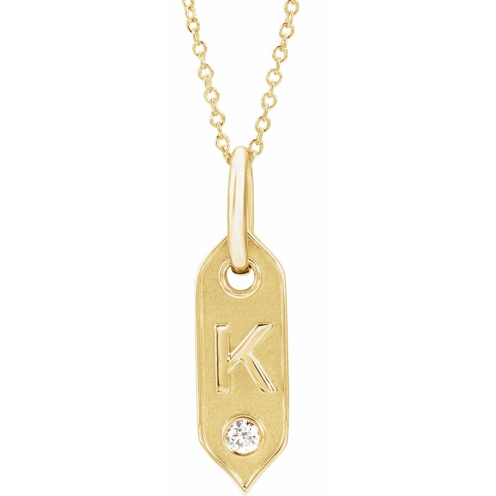 14K Yellow .05 CT Natural Diamond Initial K 16-18" Necklace