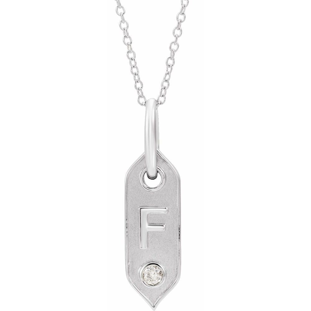 14K White .05 CT Natural Diamond Initial F 16-18" Necklace