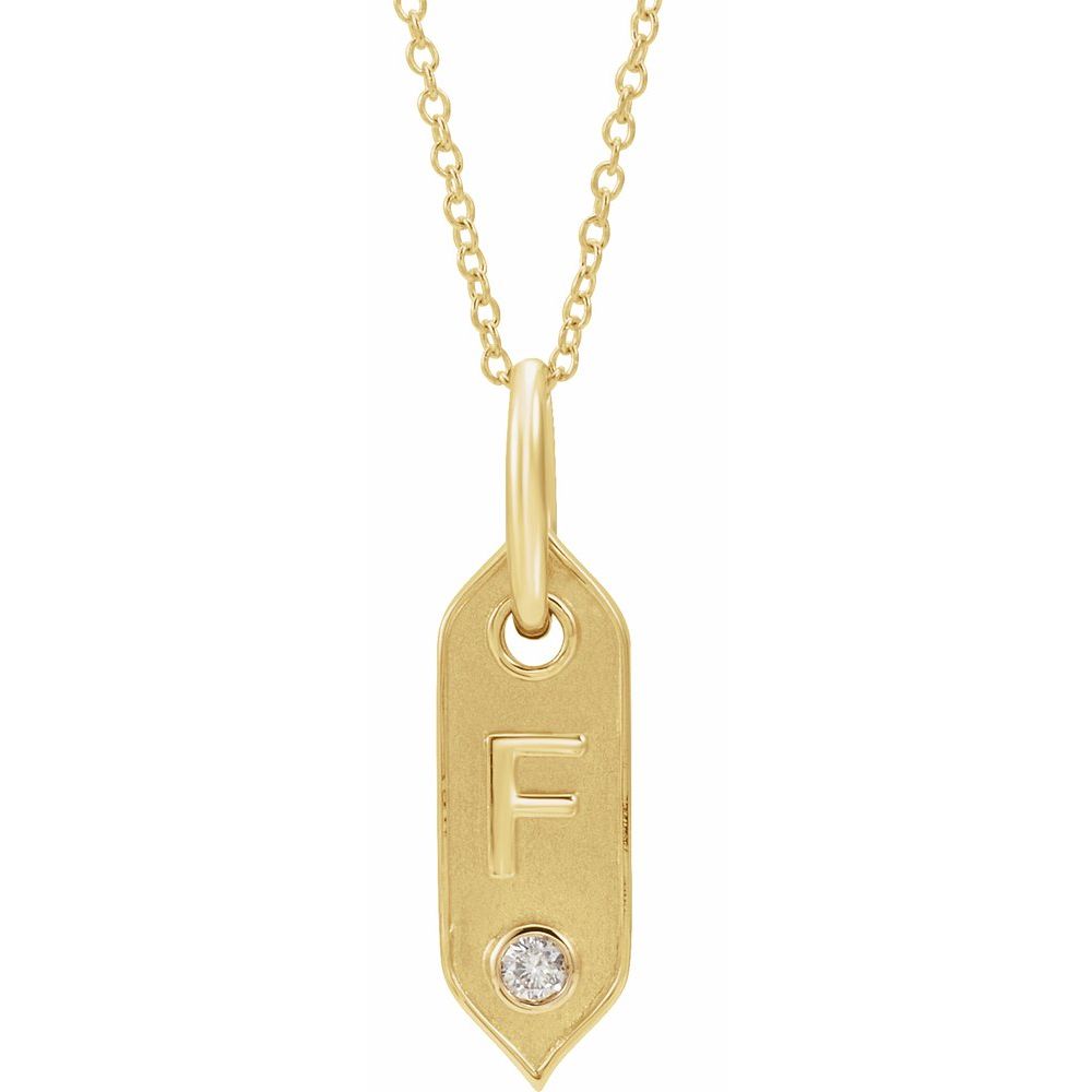 14K Yellow .05 CT Natural Diamond Initial F 16-18" Necklace