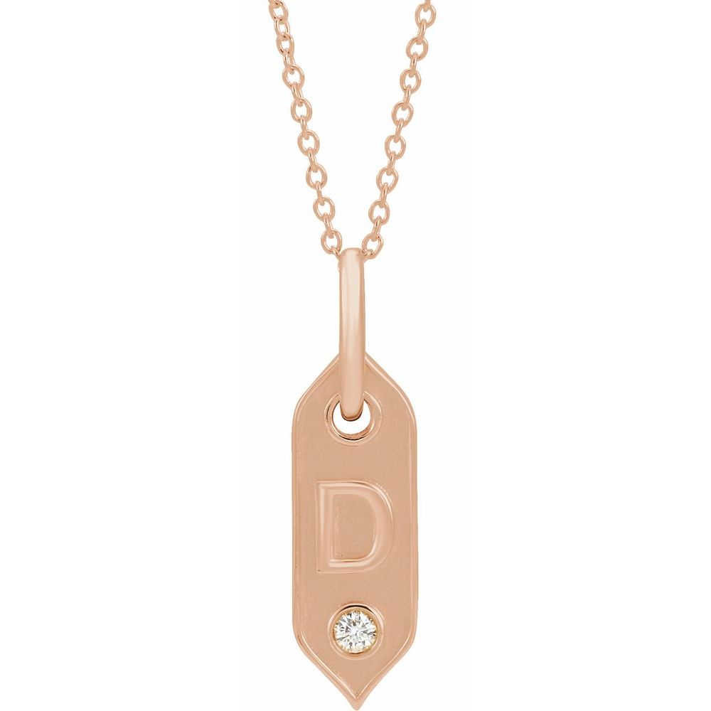 14K Rose .05 CT Natural Diamond Initial D 16-18" Necklace