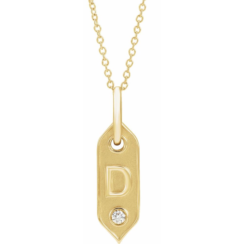 14K Yellow .05 CT Natural Diamond Initial D 16-18" Necklace