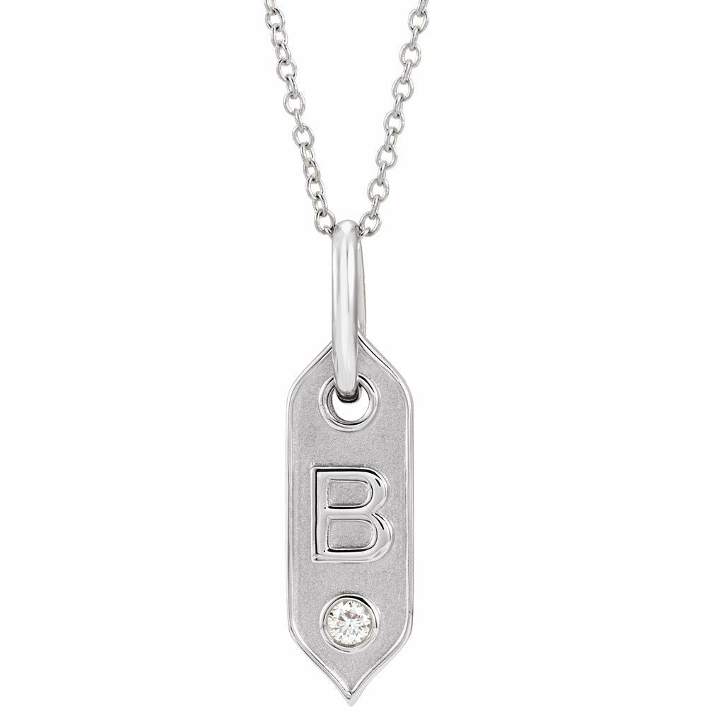 14K White .05 CT Natural Diamond Initial B 16-18" Necklace