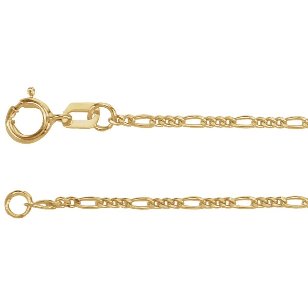 14K Yellow 1.28 mm Figaro 7" Chain