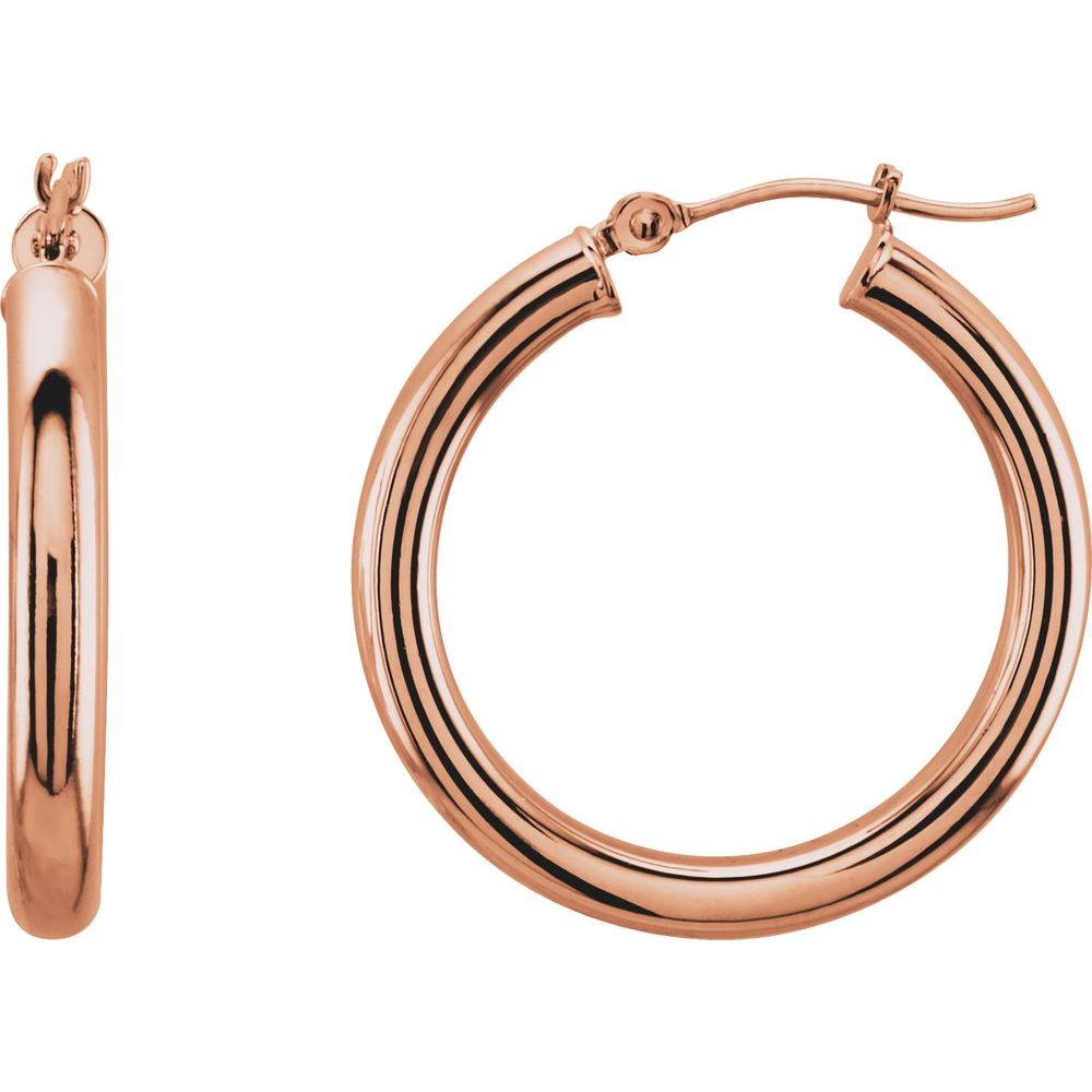 14K Rose 25 mm Tube Hoop Earrings