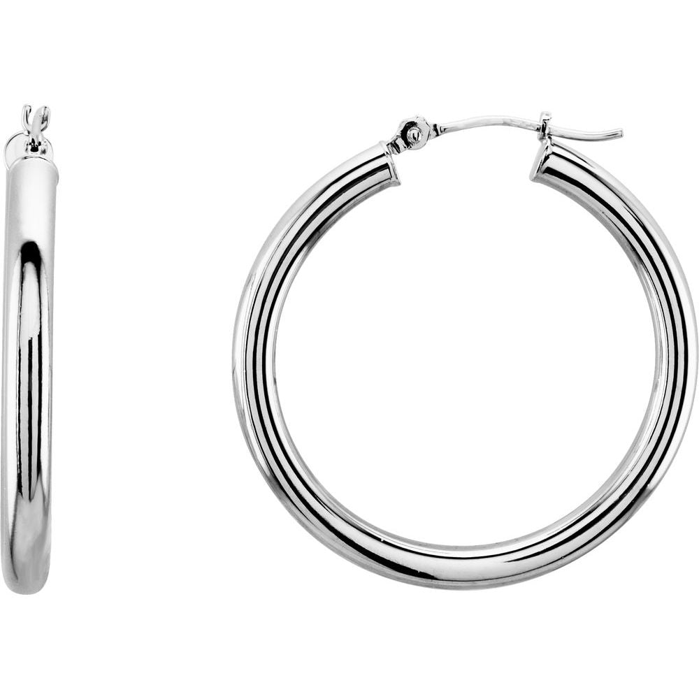 14K White 30 mm Tube Hoop Earrings