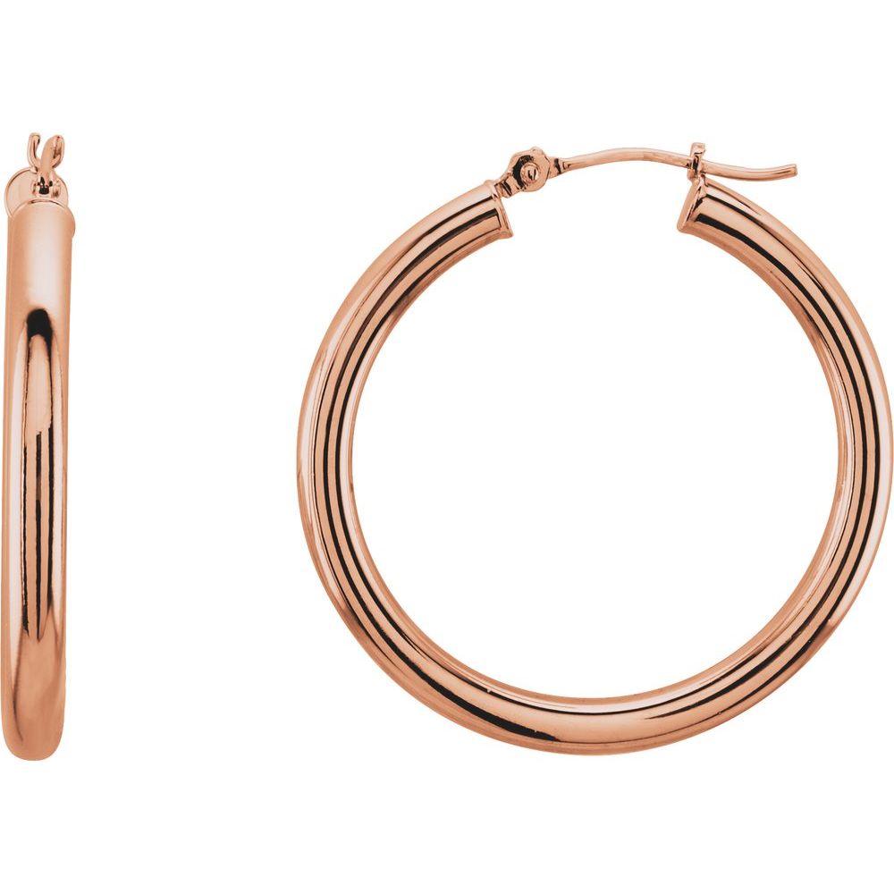 14K Rose 30 mm Tube Hoop Earrings