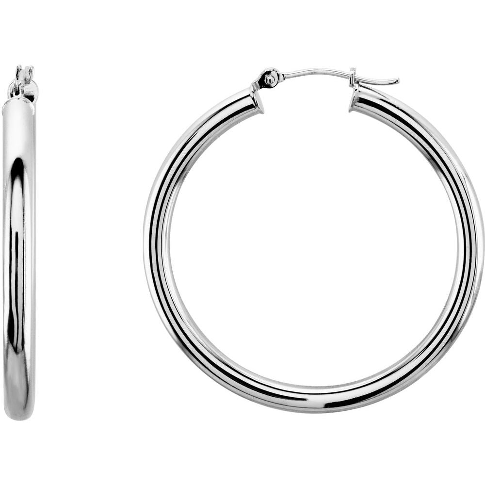 14K White 35 mm Tube Hoop Earrings