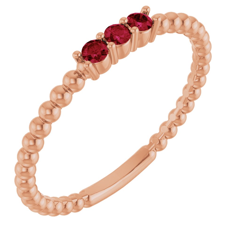 14K Rose Lab-Grown Ruby Beaded Ring