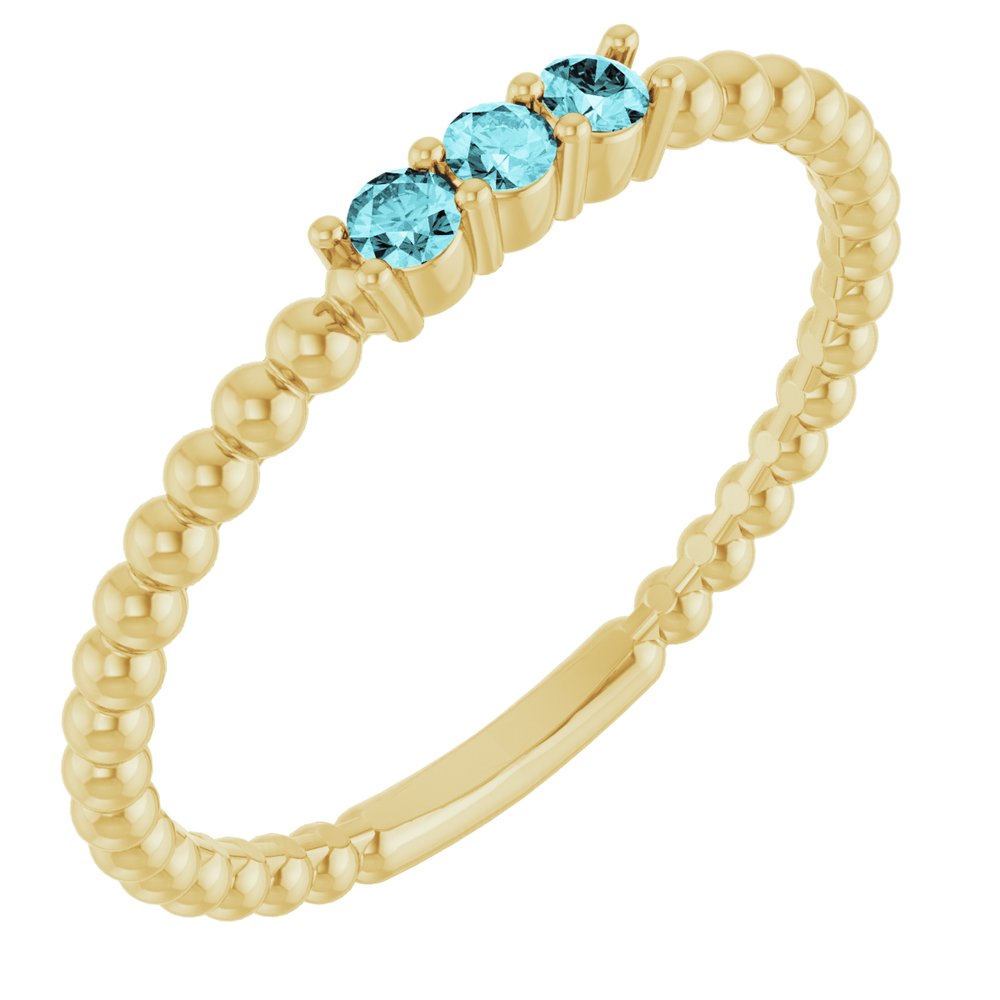 14K Yellow Natural Blue Zircon Beaded Ring