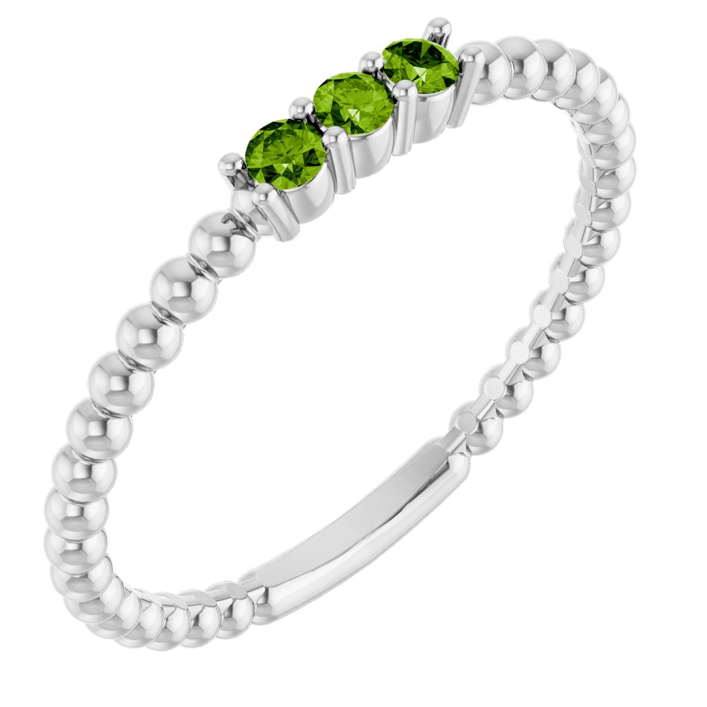 Sterling Silver Natural Peridot Beaded Ring