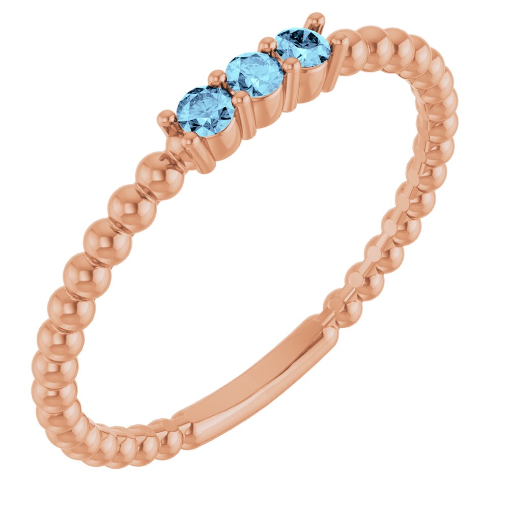 14K Rose Natural Aquamarine Beaded Ring