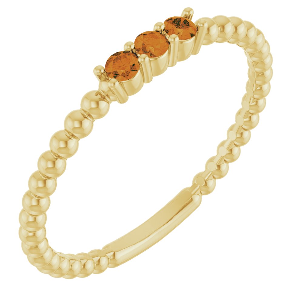 14K Yellow Natural Citrine Beaded Ring