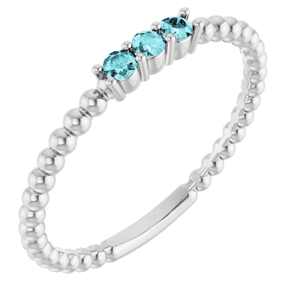 Sterling Silver Natural Blue Zircon Beaded Ring