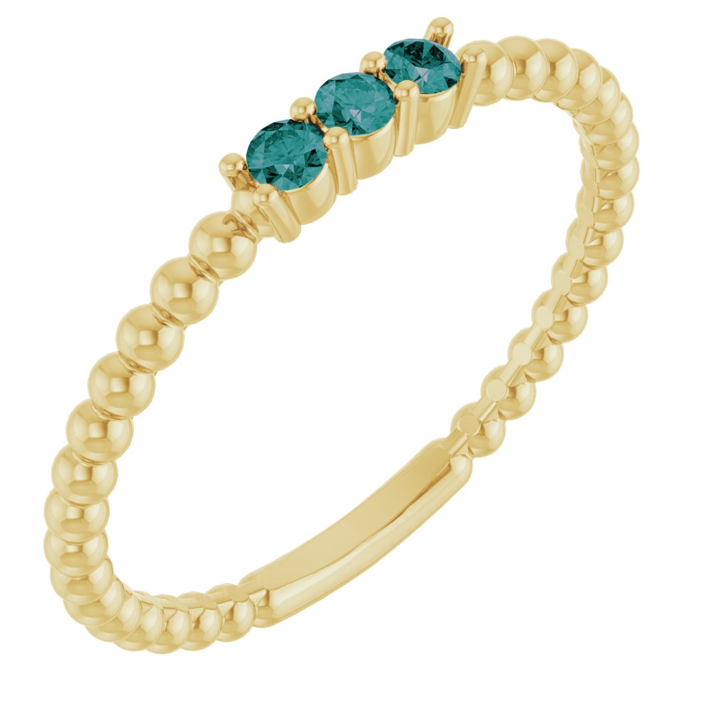 14K Yellow Lab-Grown Alexandrite Beaded Ring