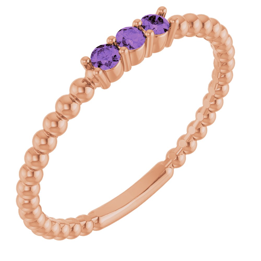 14K Rose Natural Amethyst Beaded Ring