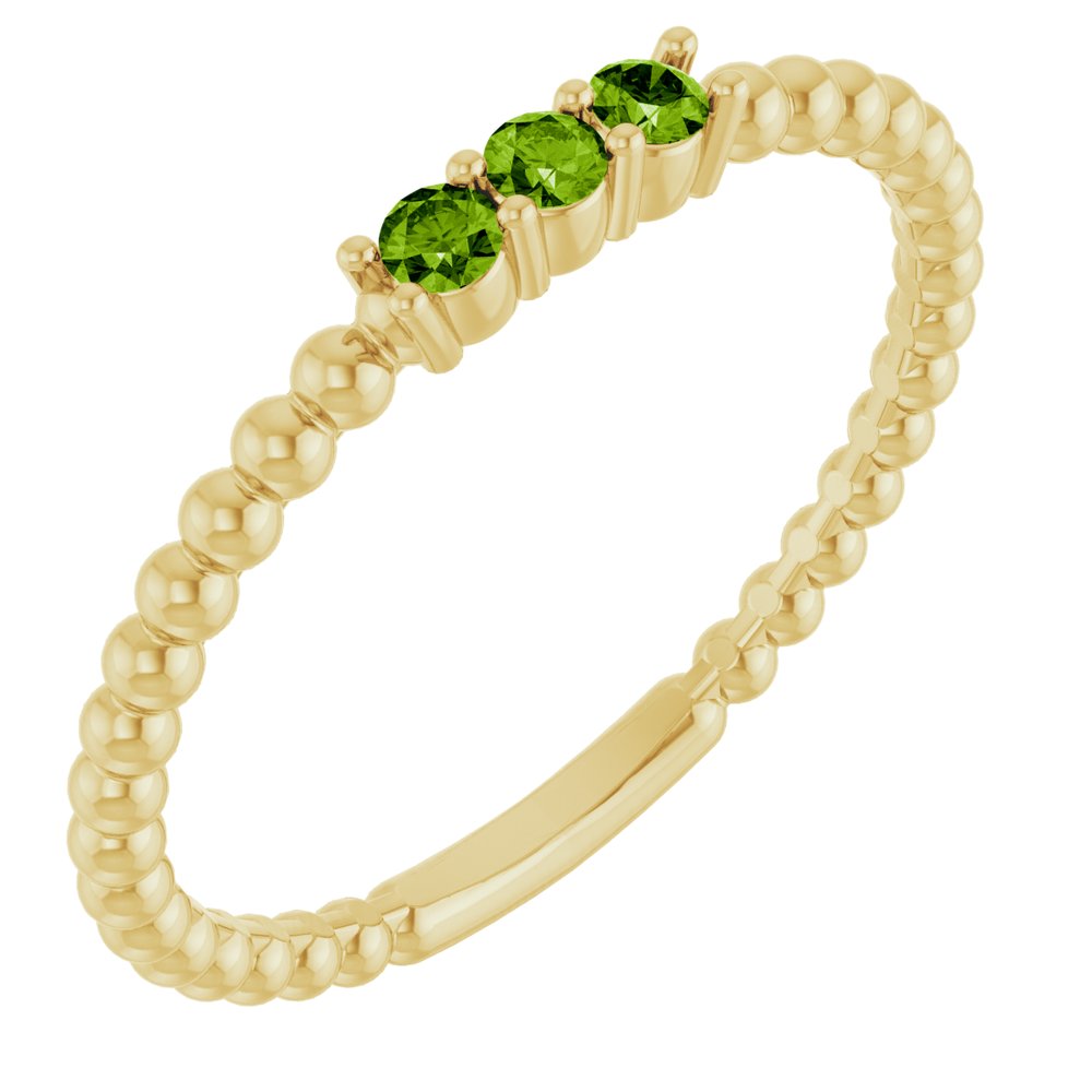 14K Yellow Natural Peridot Beaded Ring