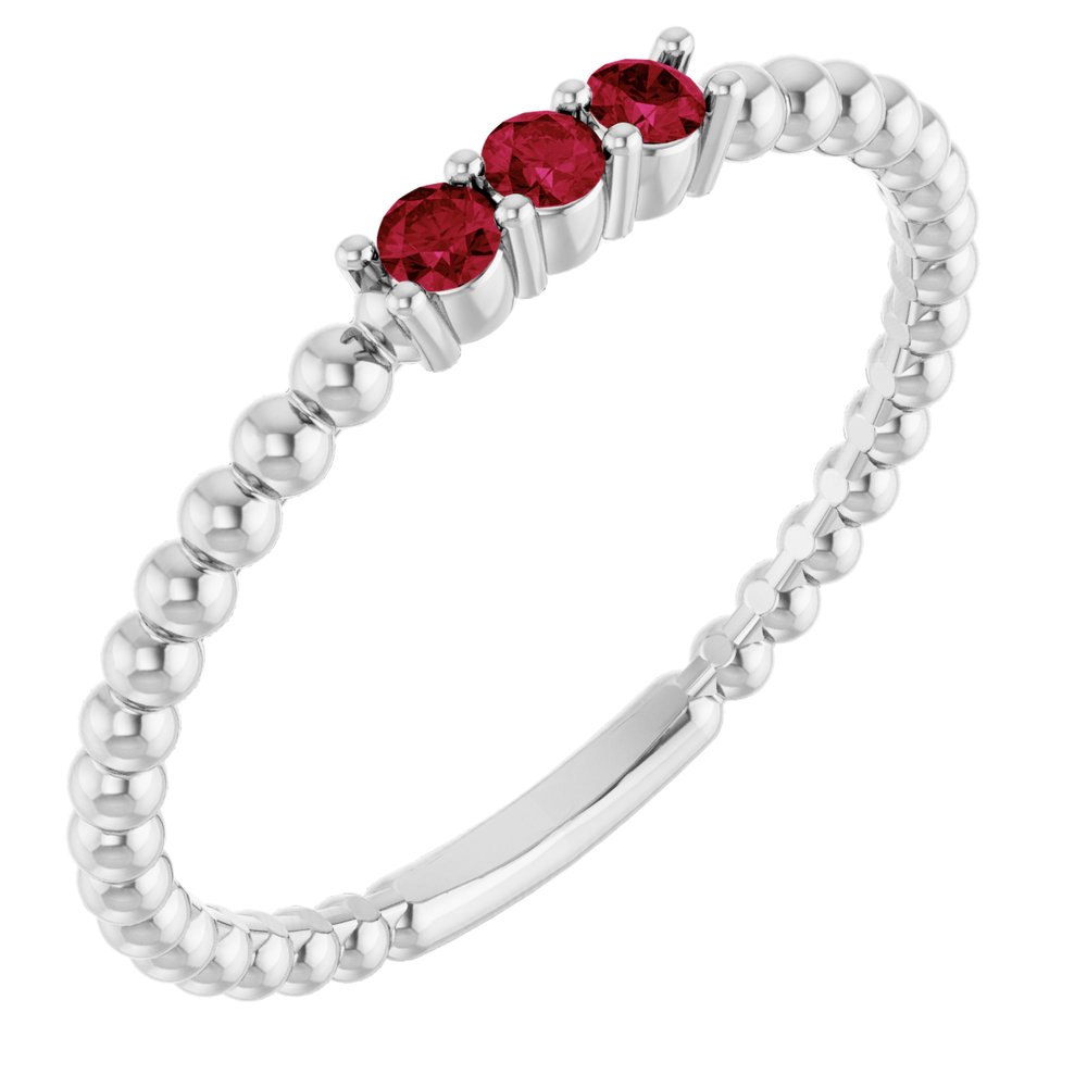 Sterling Silver Lab-Grown Ruby Beaded Ring