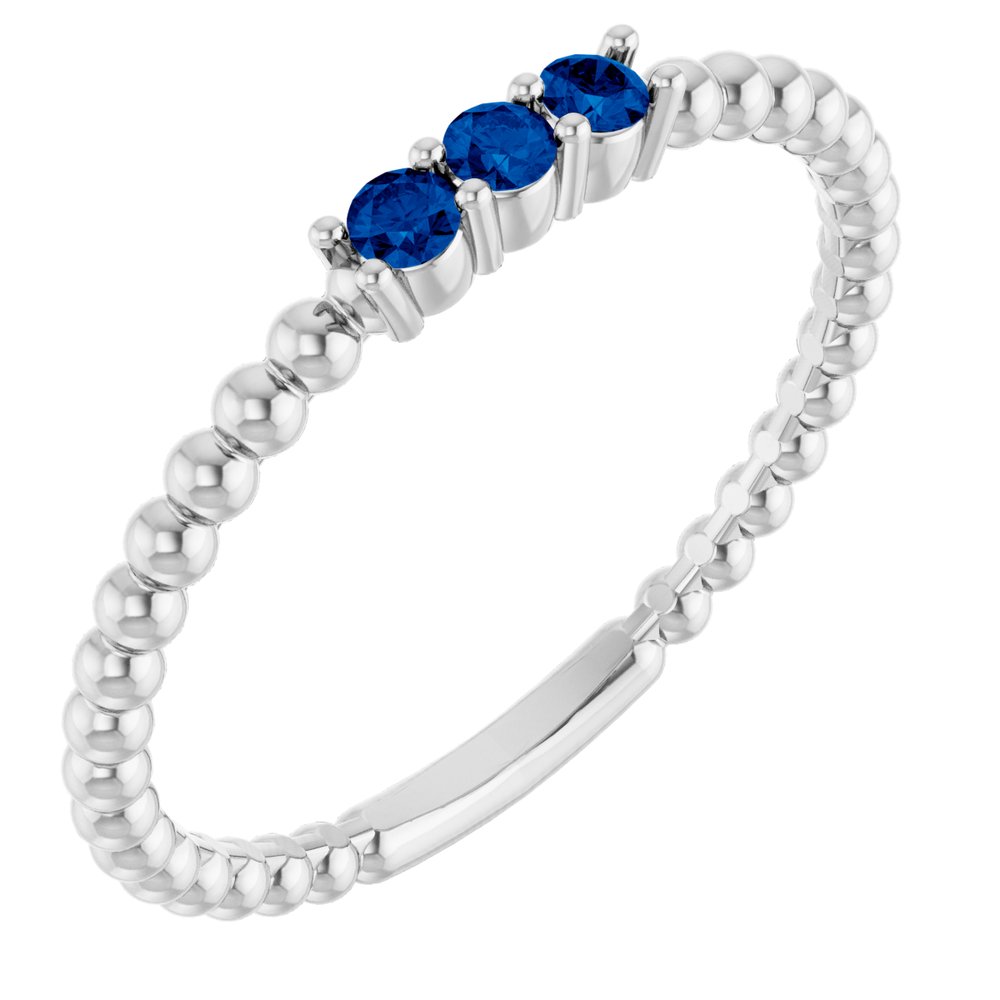 Sterling Silver Lab-Grown Blue Sapphire Beaded Ring