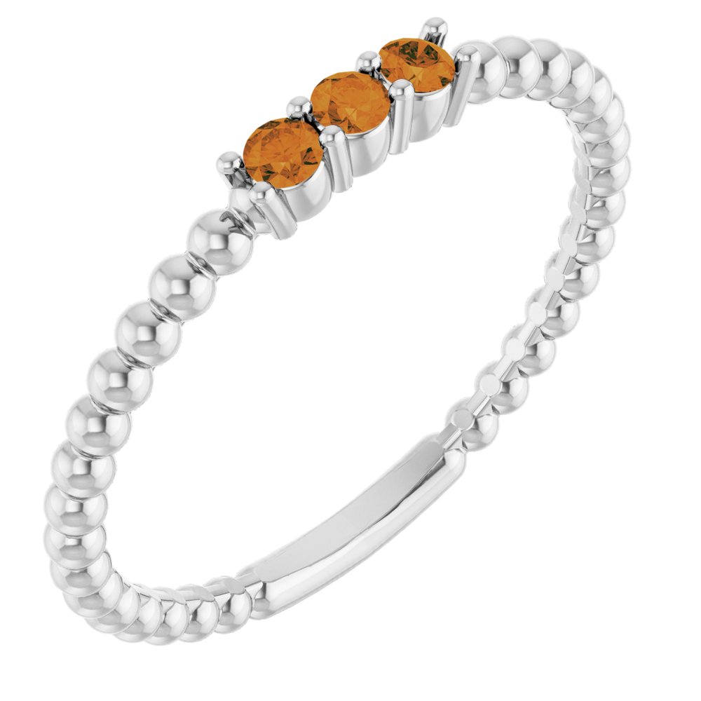 Sterling Silver Natural Citrine Beaded Ring