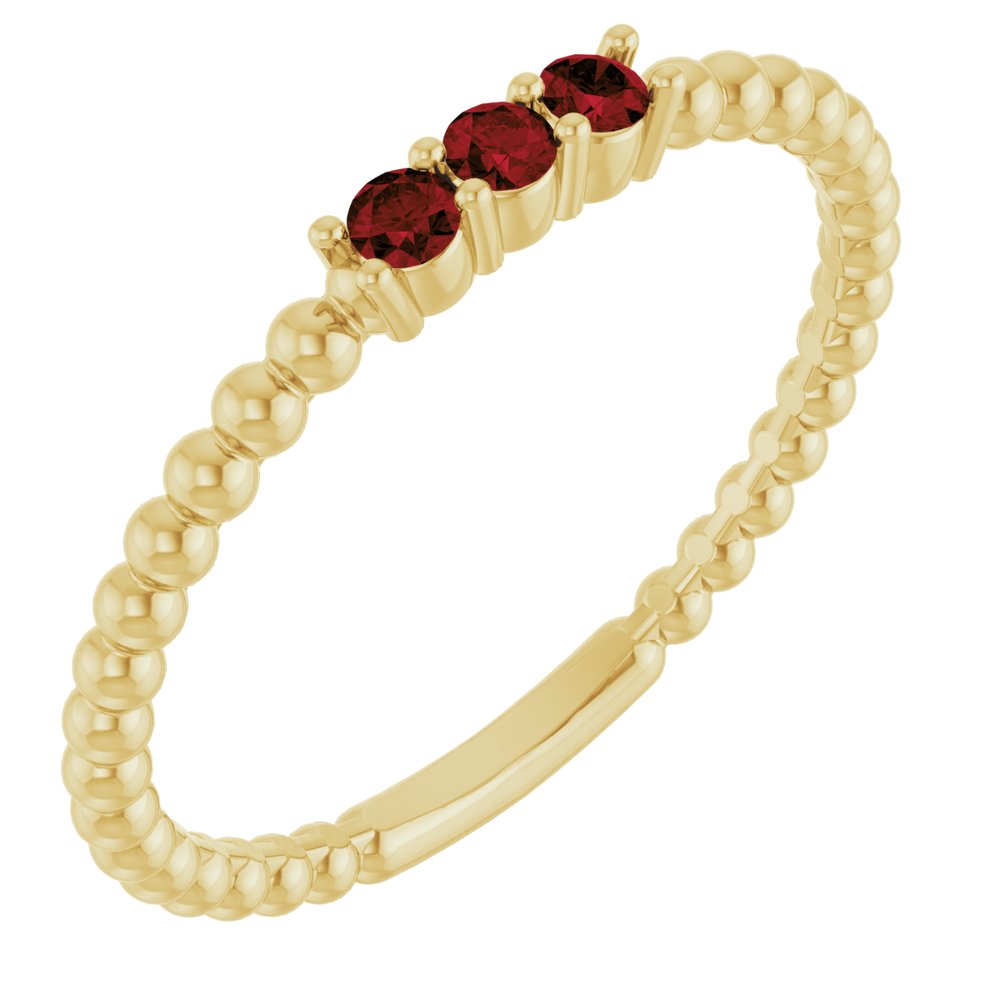 14K Yellow Natural Mozambique Garnet Beaded Ring