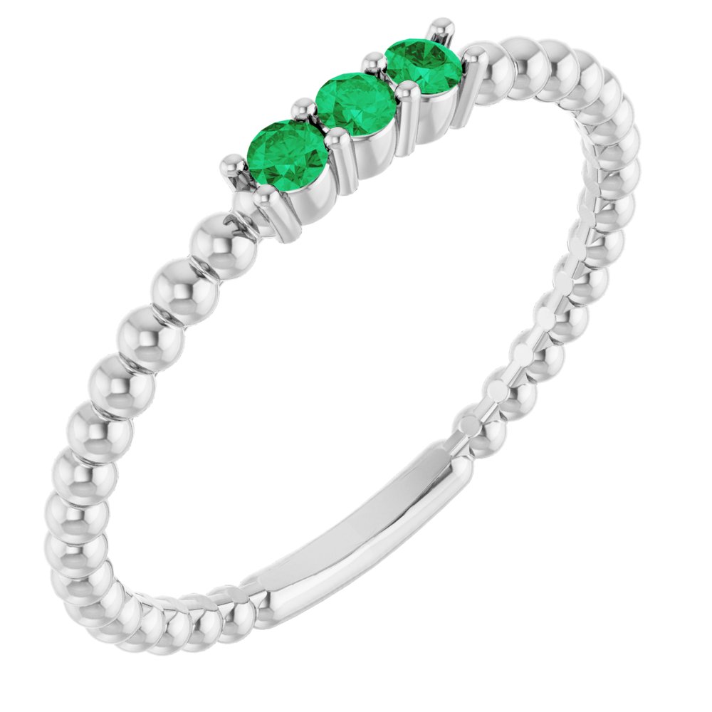 Sterling Silver Lab-Grown Emerald Beaded Ring