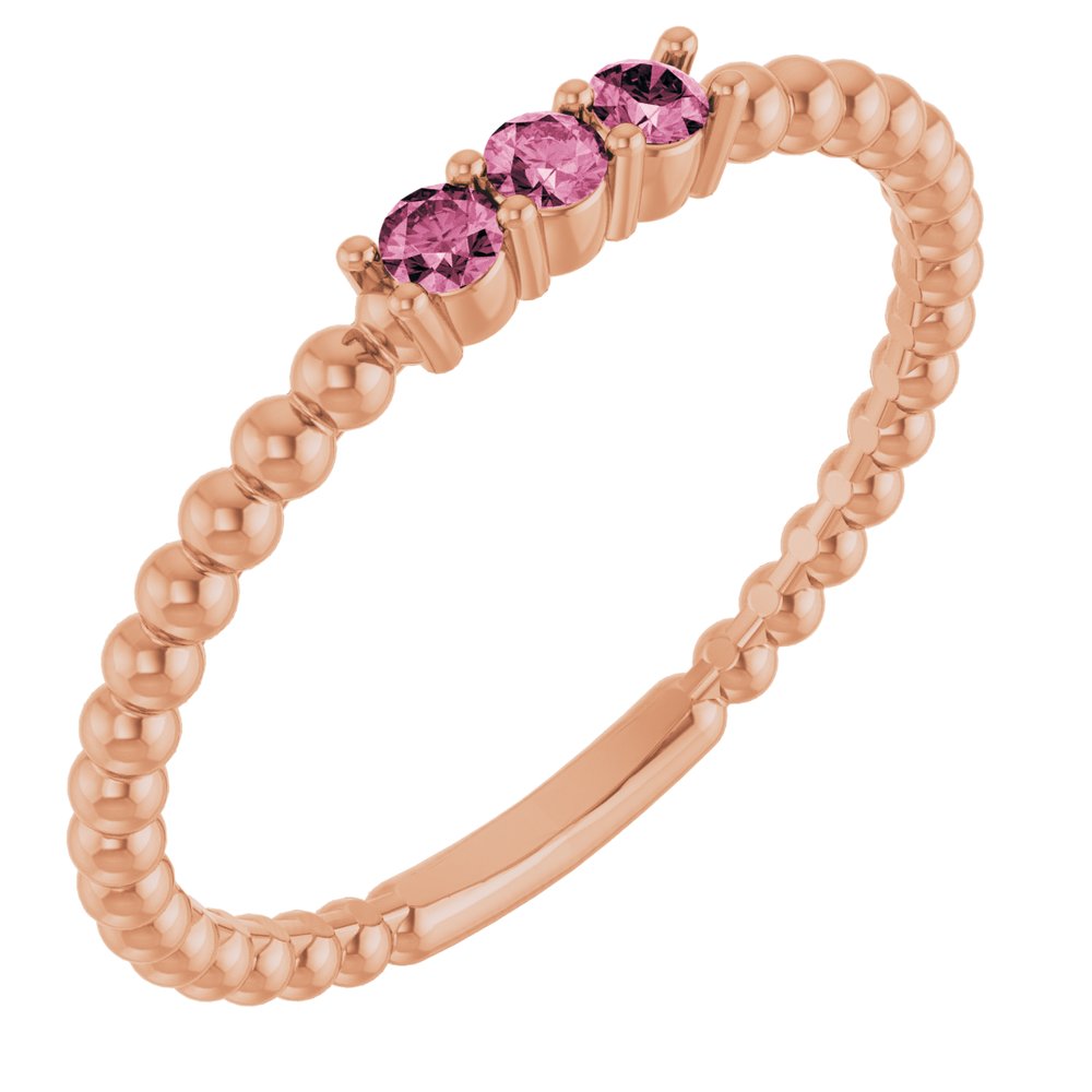 14K Rose Natural Pink Tourmaline Beaded Ring