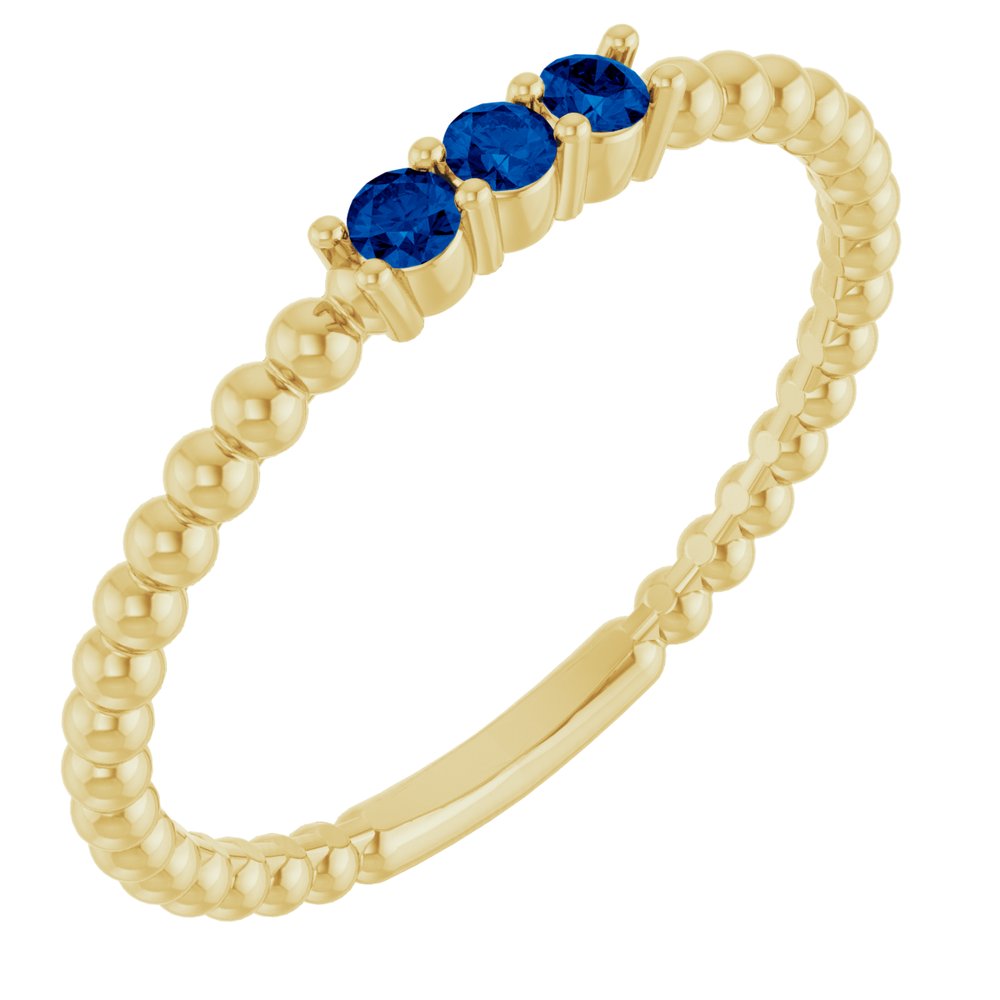 14K Yellow Lab-Grown Blue Sapphire Beaded Ring