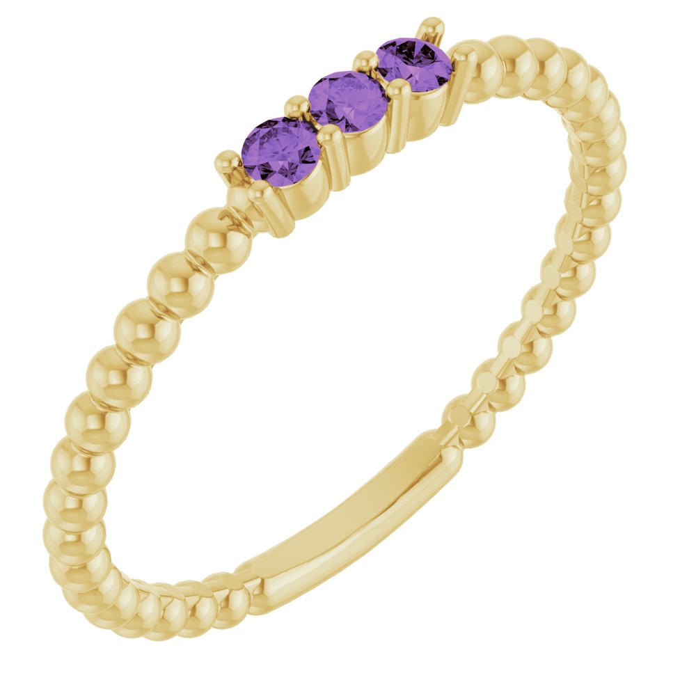 14K Yellow Natural Amethyst Beaded Ring