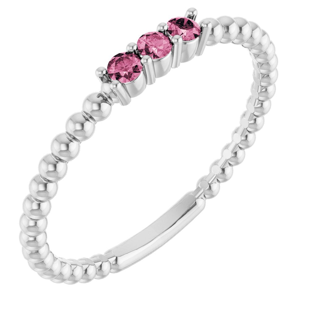 Sterling Silver Natural Pink Tourmaline Beaded Ring