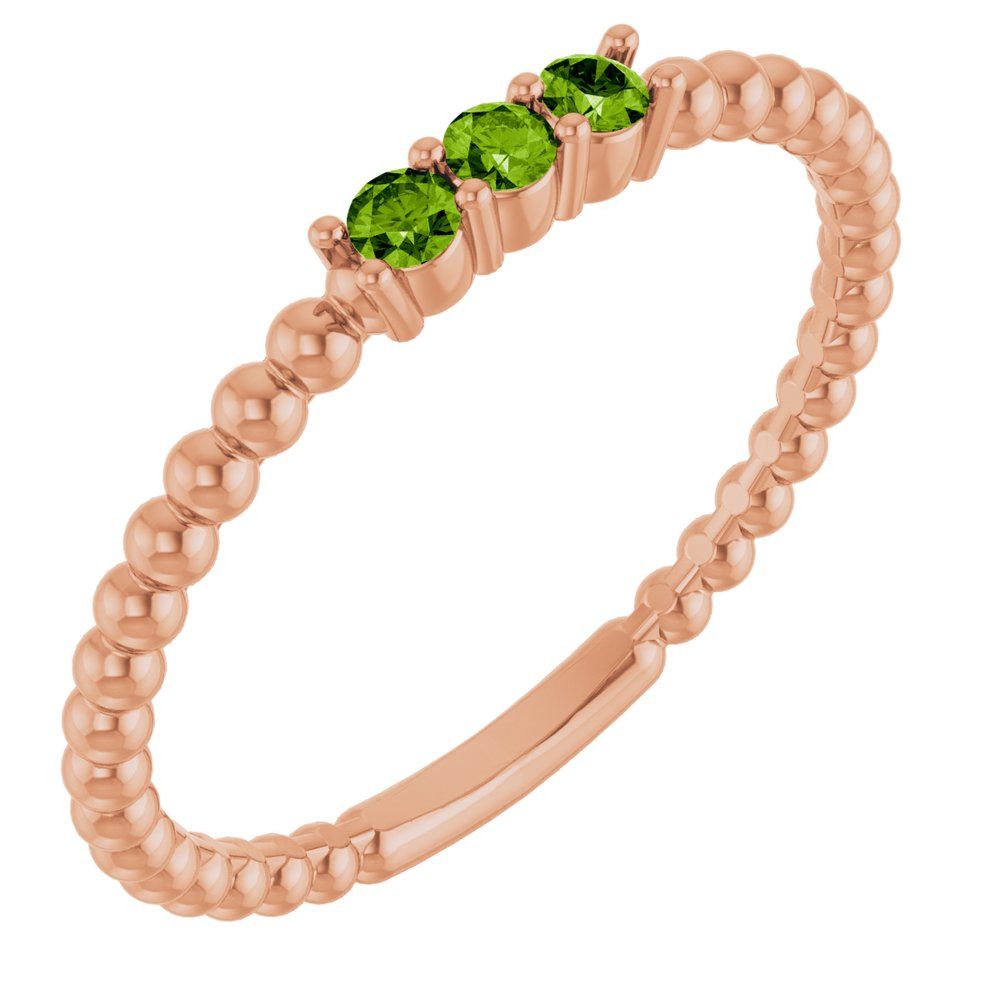 14K Rose Natural Peridot Beaded Ring