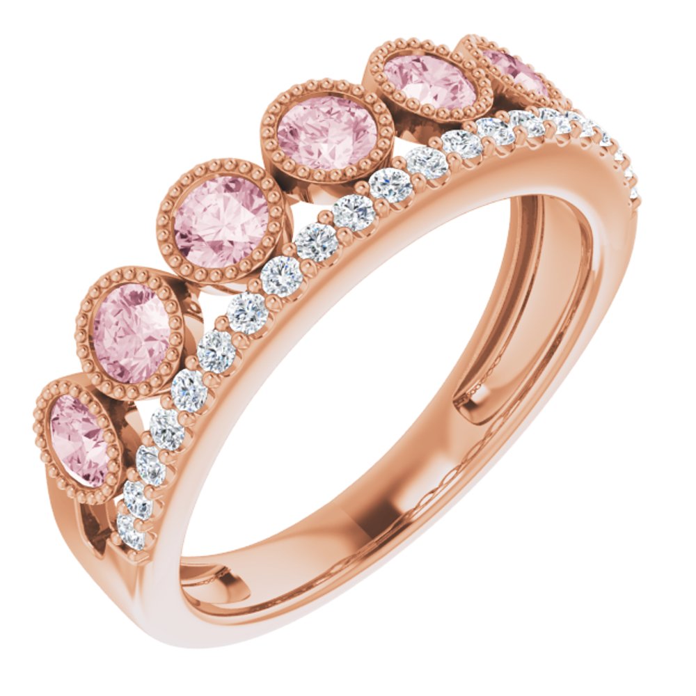 14K Rose Natural Pink Morganite & 1/5 CTW Natural Diamond Ring