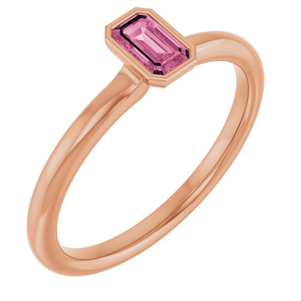 14K Rose Natural Pink Tourmaline Stackable Ring