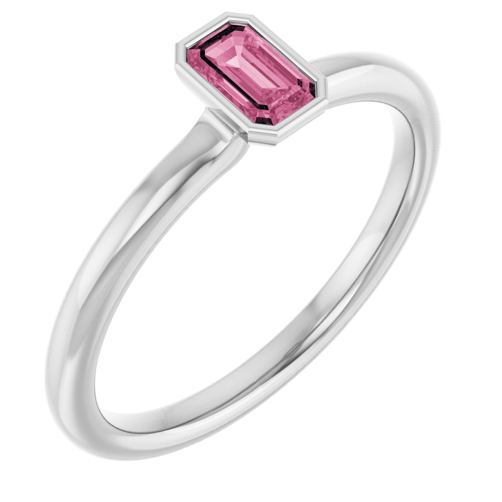 14K White Natural Pink Tourmaline Stackable Ring