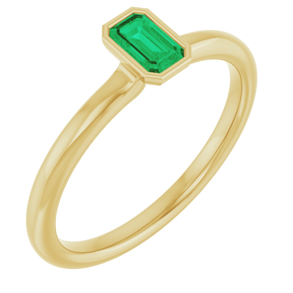 14K Yellow Natural Emerald Stackable Ring