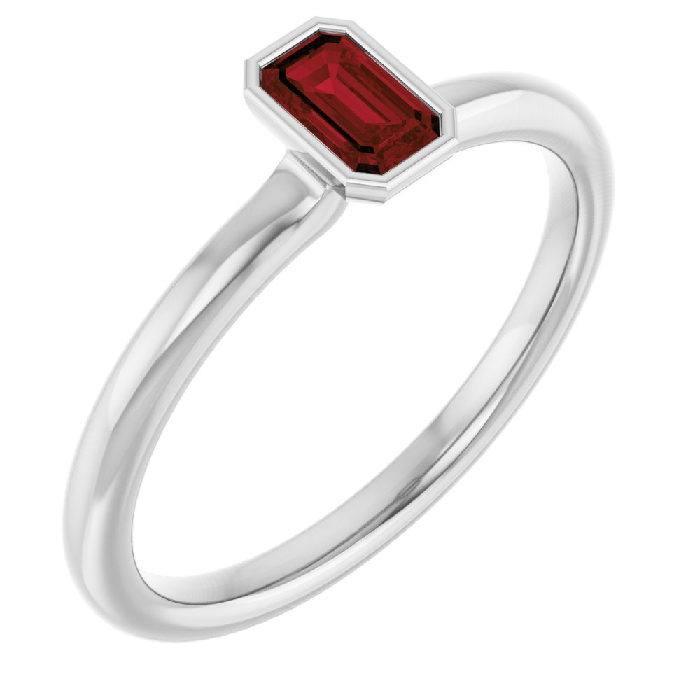 Platinum Natural Mozambique Garnet Stackable Ring