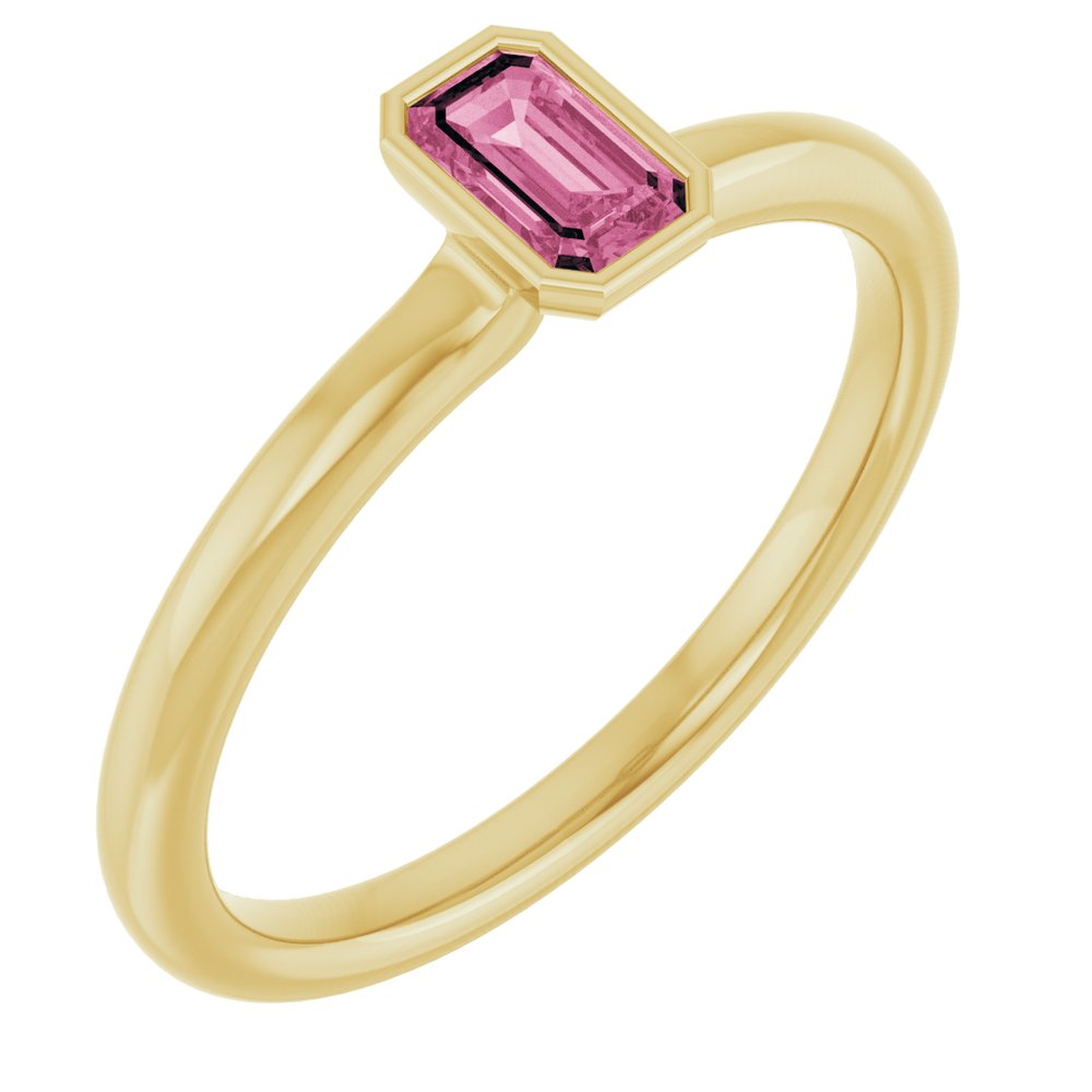 14K Yellow Natural Pink Tourmaline Stackable Ring