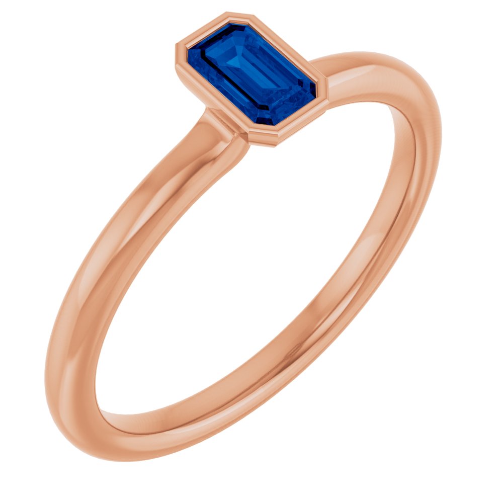 14K Rose Natural Blue Sapphire Stackable Ring