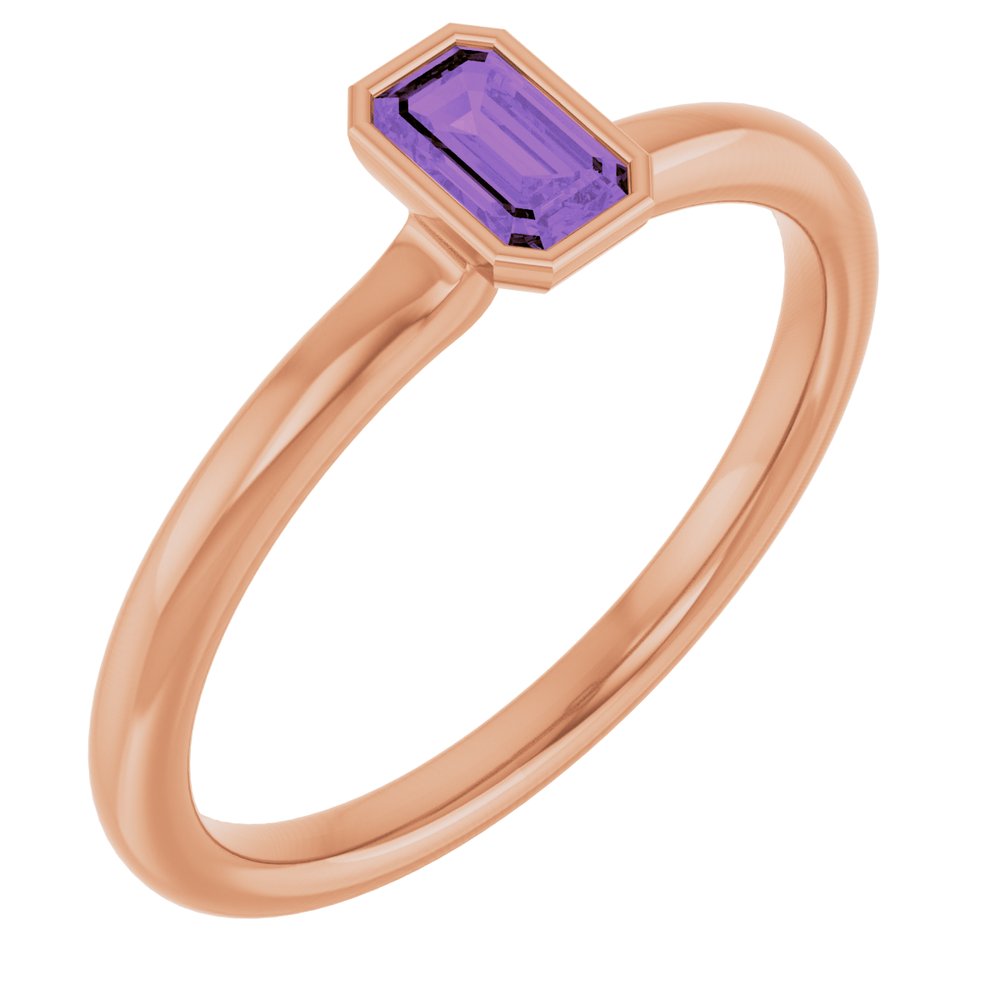 14K Rose Natural Amethyst Stackable Ring