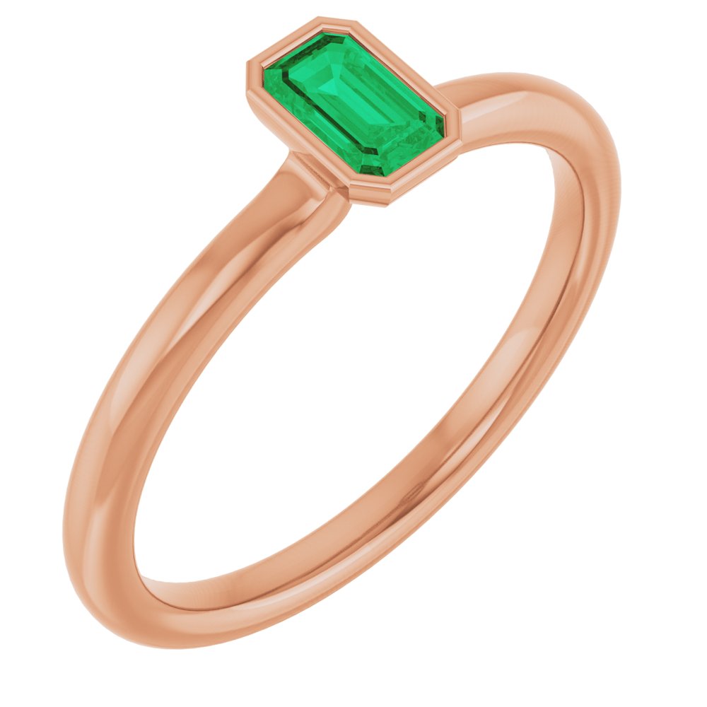 14K Rose Natural Emerald Stackable Ring