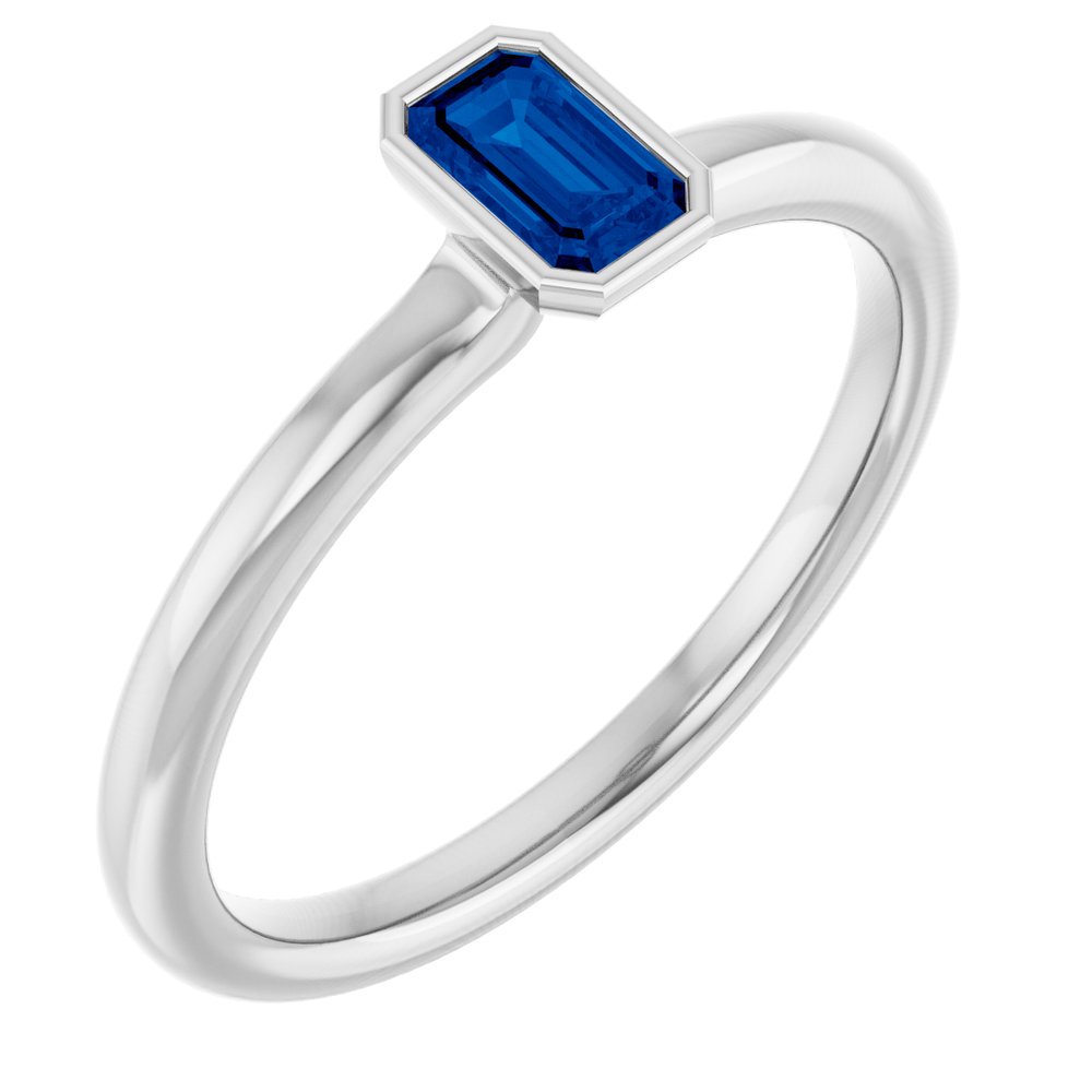 Platinum Natural Blue Sapphire Stackable Ring