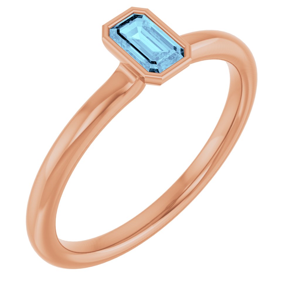 14K Rose Natural Aquamarine Stackable Ring