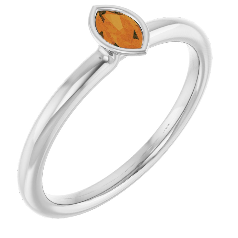 14K White Natural Citrine Stackable Ring