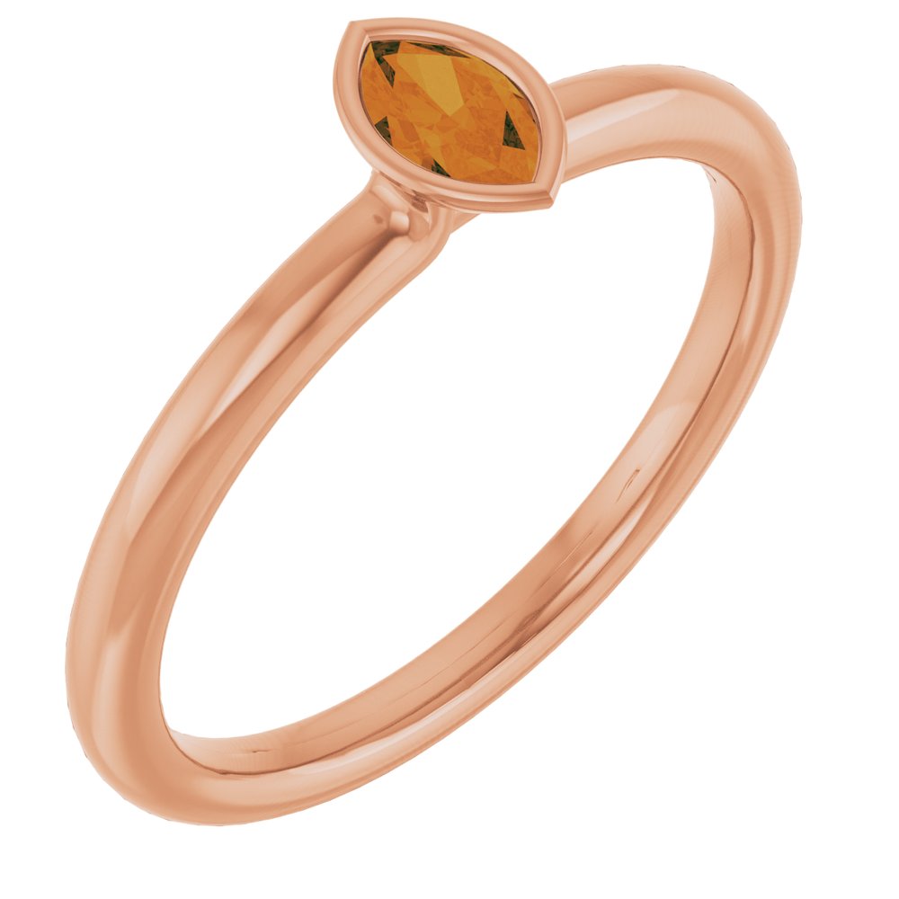 14K Rose Natural Citrine Stackable Ring