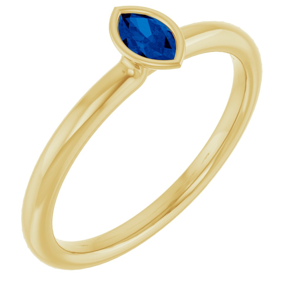 14K Yellow Natural Blue Sapphire Stackable Ring