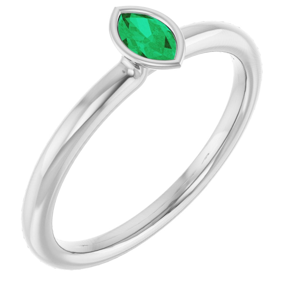 Platinum Natural Emerald Stackable Ring