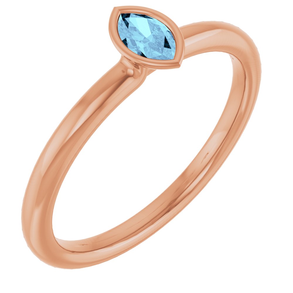 14K Rose Natural Aquamarine Stackable Ring